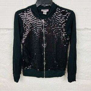 L.A. KITTY black shiny sequins full zip lightweight cotton jacket girls size XL